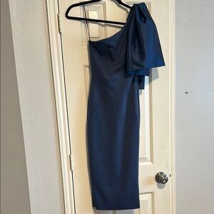 Asos Elegant Navy Blue One-Shoulder Dress With Bow